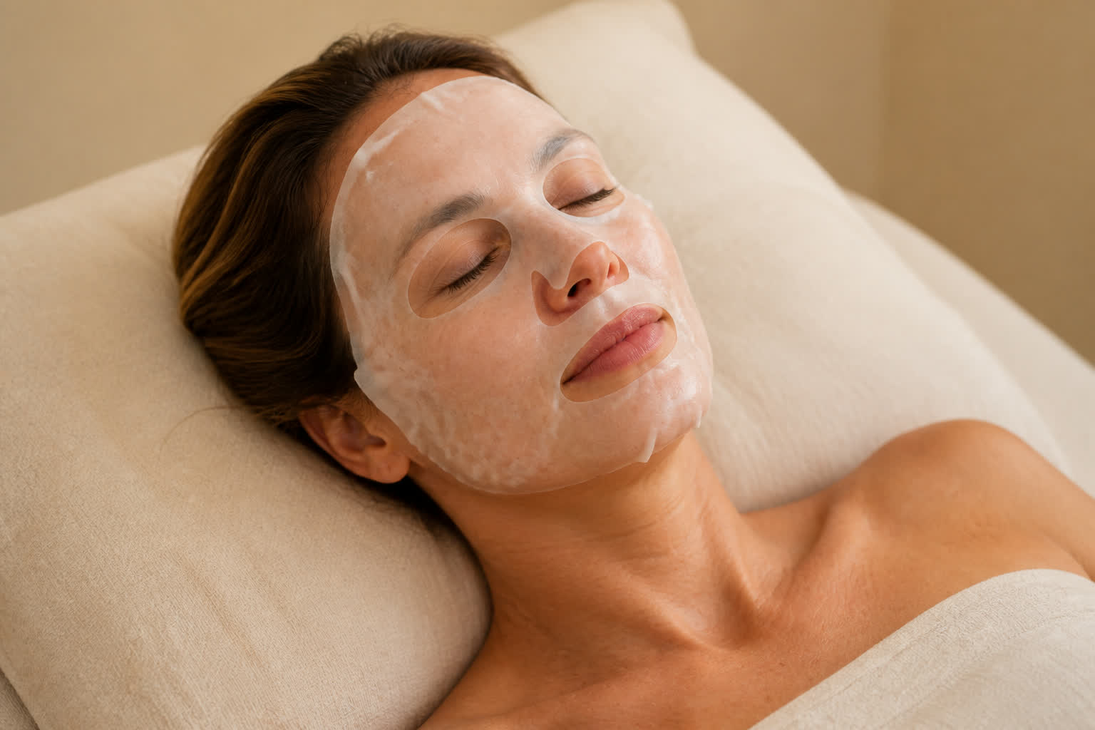 Verzorgend sheet mask tijdens de Reboost-behandeling